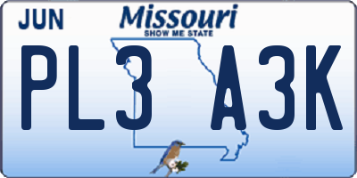 MO license plate PL3A3K
