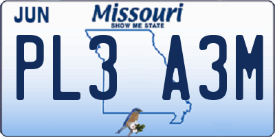MO license plate PL3A3M
