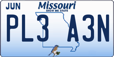 MO license plate PL3A3N
