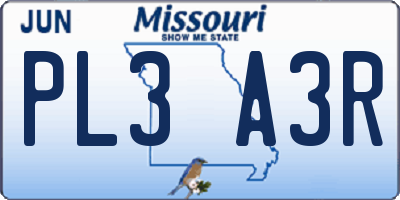 MO license plate PL3A3R