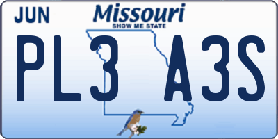 MO license plate PL3A3S