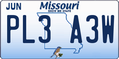MO license plate PL3A3W