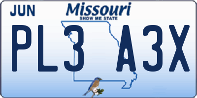 MO license plate PL3A3X