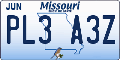 MO license plate PL3A3Z