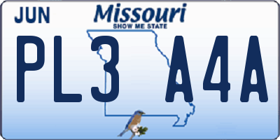 MO license plate PL3A4A