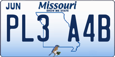MO license plate PL3A4B