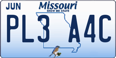 MO license plate PL3A4C