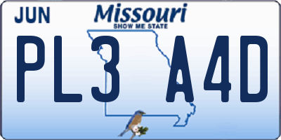 MO license plate PL3A4D
