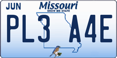 MO license plate PL3A4E