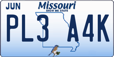 MO license plate PL3A4K