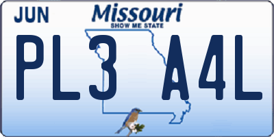 MO license plate PL3A4L