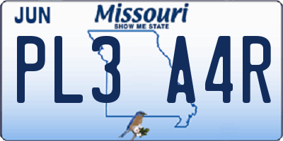 MO license plate PL3A4R