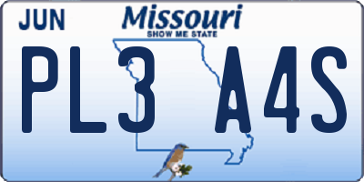 MO license plate PL3A4S