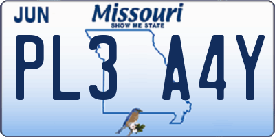 MO license plate PL3A4Y