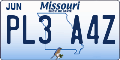 MO license plate PL3A4Z
