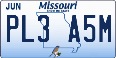 MO license plate PL3A5M