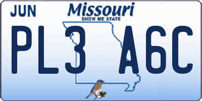 MO license plate PL3A6C