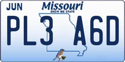 MO license plate PL3A6D