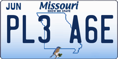 MO license plate PL3A6E