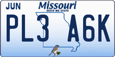 MO license plate PL3A6K