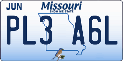 MO license plate PL3A6L