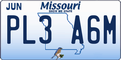 MO license plate PL3A6M