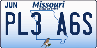 MO license plate PL3A6S
