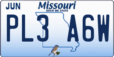 MO license plate PL3A6W