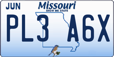 MO license plate PL3A6X