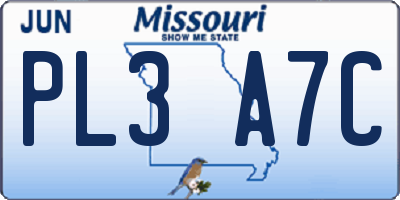 MO license plate PL3A7C