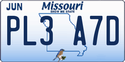 MO license plate PL3A7D