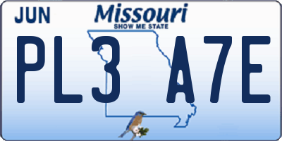 MO license plate PL3A7E