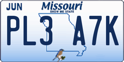 MO license plate PL3A7K