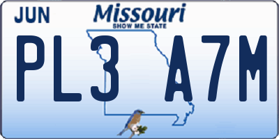 MO license plate PL3A7M