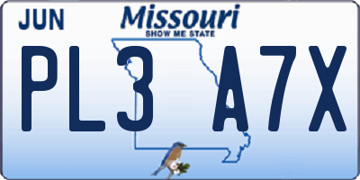 MO license plate PL3A7X