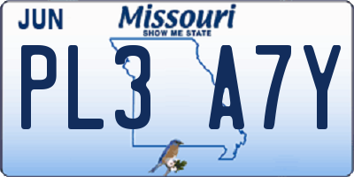 MO license plate PL3A7Y