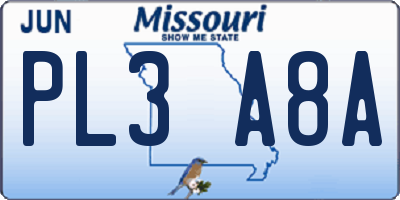 MO license plate PL3A8A
