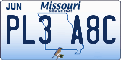 MO license plate PL3A8C