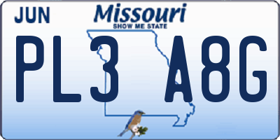 MO license plate PL3A8G
