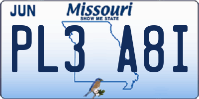 MO license plate PL3A8I