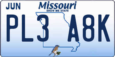 MO license plate PL3A8K