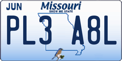MO license plate PL3A8L