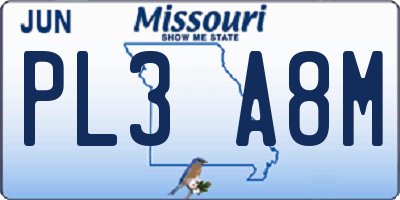 MO license plate PL3A8M