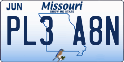 MO license plate PL3A8N