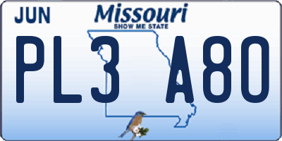 MO license plate PL3A8O