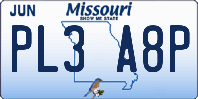 MO license plate PL3A8P