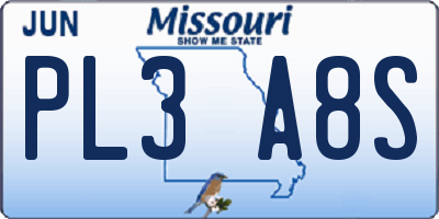 MO license plate PL3A8S