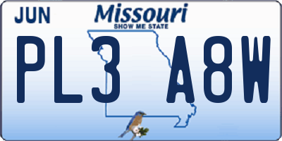 MO license plate PL3A8W