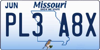 MO license plate PL3A8X