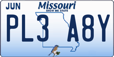 MO license plate PL3A8Y